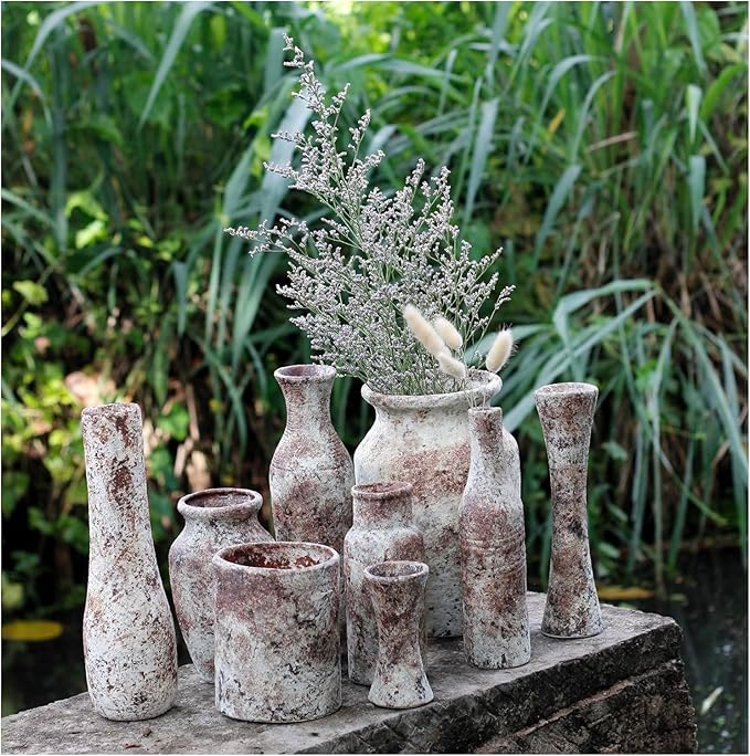 roro Handmade Rustic 7-Inch Brown Rustic Ceramic Vase - Antique Indoor Outdoor with an Elegant Classic -Shaped Design