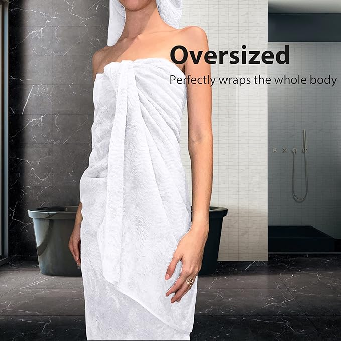 Ultra Soft 8 Piece Textured Bath Towel Set for Bathroom Shower Pool, Kitchen, Quick Dry, Lightweight Highly Absorbent - 2 Oversized Bath Towel Sheets, 2 Hand Towels, 4 Washcloths - White