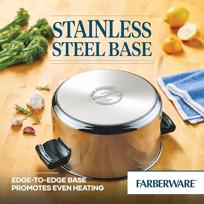 Farberware Classic Stainless Steel 6-Quart Stockpot with Lid, Stainless Steel Pot with Lid, Silver