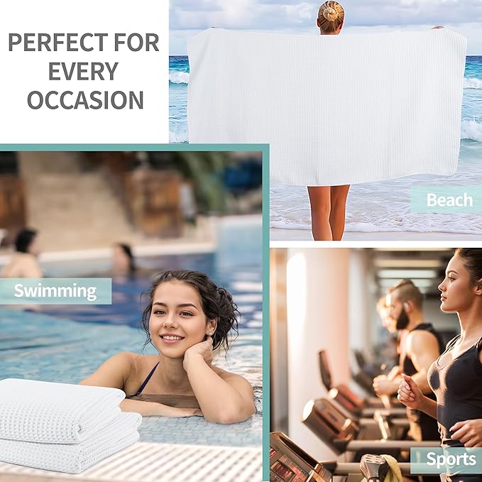 Microfiber Waffle Bath Towels, 4 Pieces, Soft, Absorbent, Fast Drying, Lint Free (White)