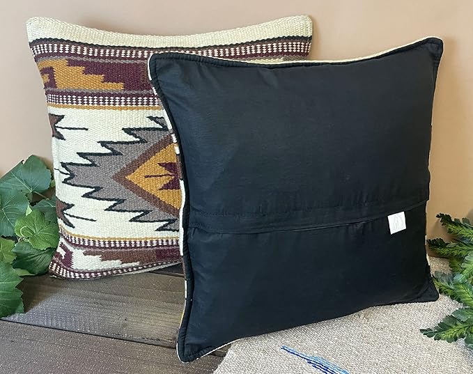 Mission Del Rey Southwestern Wool Throw Pillow Covers 18x18 - (Pair) 2 Hand Woven Western Pattern for Native American Style and Rustic Cabin Decor (Cheyenne)