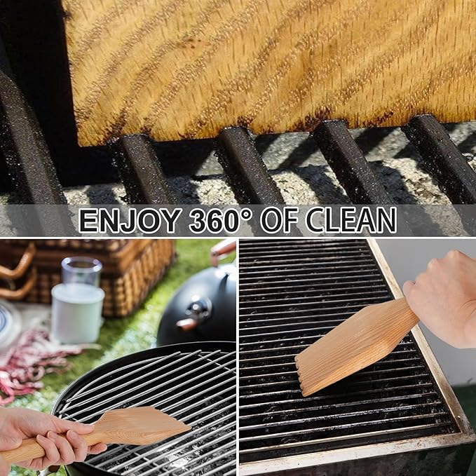 Wood Grill Scraper, Grill Scraper for Outdoor Grill, Wooden Grill Scraper with Long Handle, Grill Brush Barbecue Cleaning Tools for Grill Grates, Outdoor BBQ