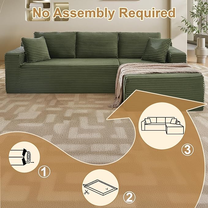 105''Sectional Cloud Couch with L Shaped Chaise,Modern Modular Sectional Sofa,Comfy Sectional Couches for Living Room,Bedroom,Apartment (Green, Right Facing Chaise)