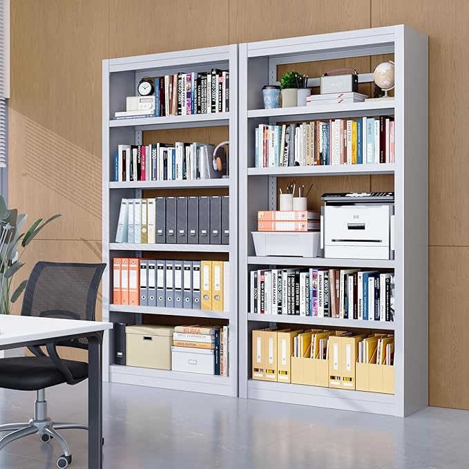 Bookcase,6-Tier Adjustable Steel Bookshelf,69" H Heavy Duty Metal Bookcase for Home/Office/Garage,Black Shelf (White, 69" Tall)