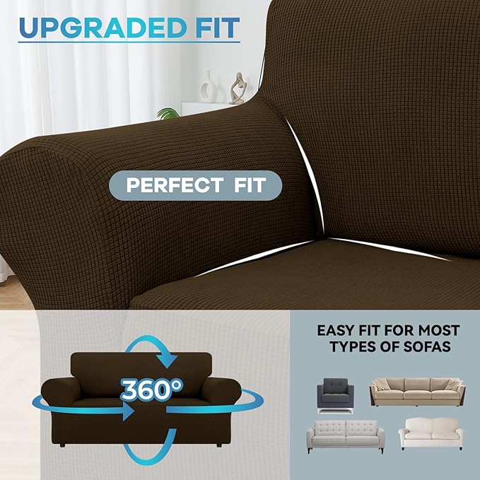 LURKA Stretch Loveseat Sofa Slipcovers 1 Piece Couch Covers for Sofa Furniture Protector Full Sofa Covers with Elastic Bottom for Kids and Dog (Brown, Medium)