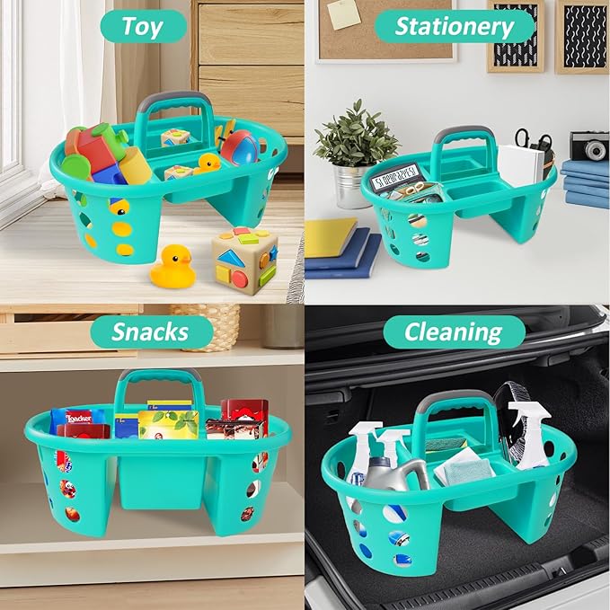 Large Shower Caddy Portable 2PC - Made in USA Plastic Jumbo Size Dorm Storage Candy Tote with Handle Shower Organizer for Bathroom, Pantry, Kitchen, College Dorm, Aqua