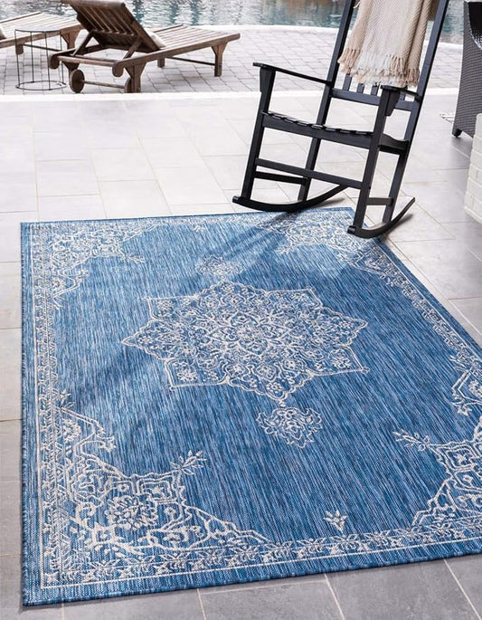 Unique Loom Outdoor Traditional Collection Area Rug - Antique (4' 1" x 6' 1" Rectangle, Blue/ Gray)