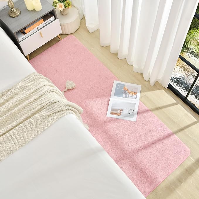 Soft Runner Rugs for Bedroom 2x6, Non Slip Runners for Hallway Kitchen Laundry Dorm Washable, Minimalist Low Pile Long Rugs for Boys Men Girls Kids, Pink