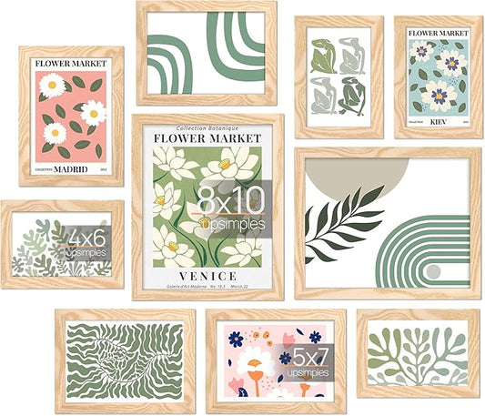 upsimples 10 Pack Picture Frames Collage Wall Decor for Mounting or Tabletop Display, Photo Gallery Frame Set for Family, Multi Sizes Including 8x10, 5x7, 4x6, Natural