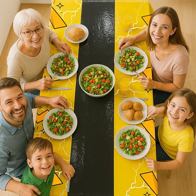 16Pcs 2in1 Yellow Cartoon Birthday Party Decorations Tablecloth, 54" x 108" Table Cloth Disposable Rectangle Plastic Table Cover for Kids Baby Shower Party Supplies