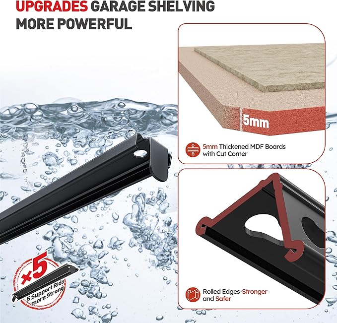 REIBII 2020LBS Storage Shelves 5 Tier Garage Shelving Heavy Duty, Adjustable Metal Shelving Unit, Garage Shelves for Basement, Warehouse, Pantry, 72" H x 35.55" W x 16" D, Black