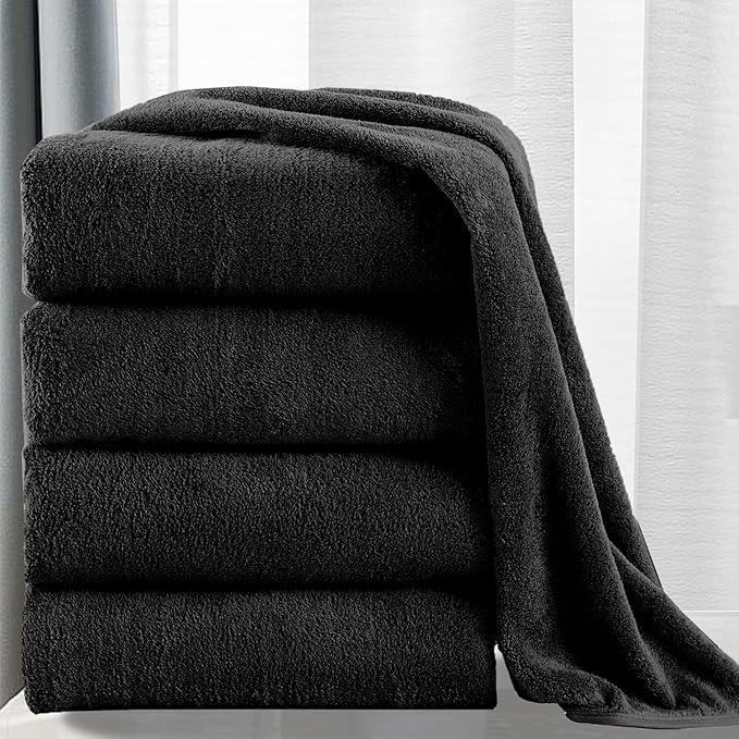MINCHI 4 Piece Oversize Bath Towels Set, Ultra Soft Absorbent Bathroom Towel for Home and Hotel Shower Towel Oversized Bath Sheet, 35x70 Large Bath Towels 600 GSM, Black