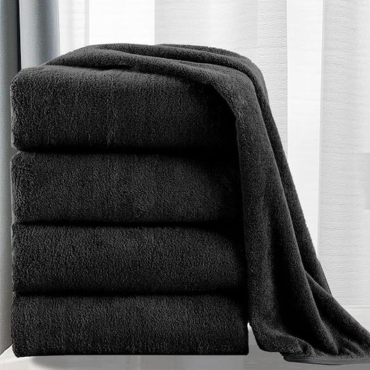 MINCHI 4 Piece Oversize Bath Towels Set, Ultra Soft Absorbent Bathroom Towel for Home and Hotel Shower Towel Oversized Bath Sheet, 35x70 Large Bath Towels 600 GSM, Black