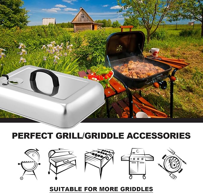 13x 9.75Inch Cheese Melting Domes, HaSteeL Rectangular Basting Steam Cover for Flat Top Griddle Cooking Outdoor & Indoor, Heavy Duty Stainless Steel Grill Lid with Adjustable Vent, Easy to Clean