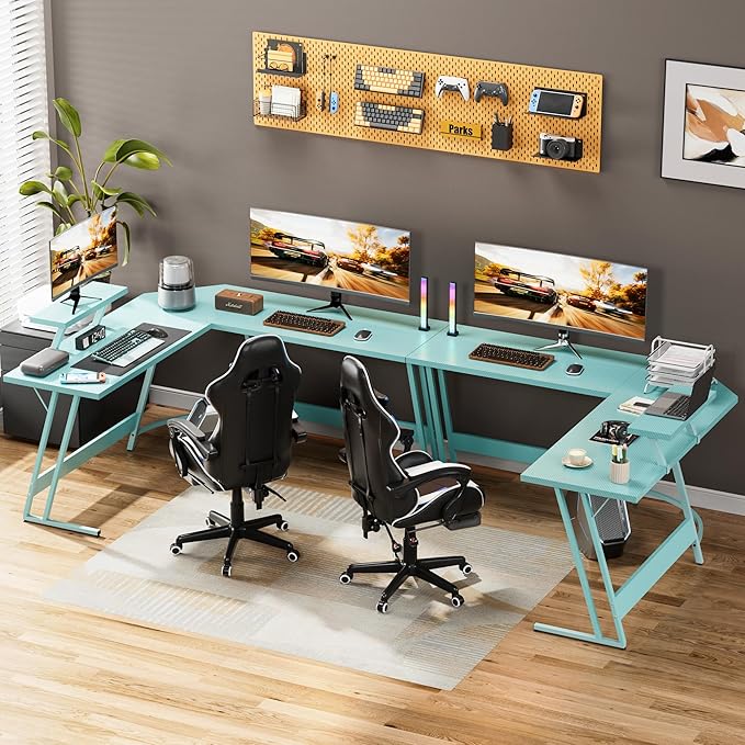 Homall L Shaped Gaming Desk Computer Corner Desk PC Gaming Desk Table with Large Monitor Riser Stand for Home Office Sturdy Writing Workstation (Blue, 51 Inch)