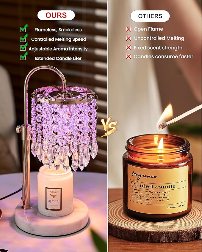 Candle Lamp Warmer with RGB Mode for Adjustable Height, Candle Warmer Lamp with Marble Base for Adjustable Height, Crystal Candle Warmer Lamp for Jar Candles, House Warming Decor Gifts, French Gold