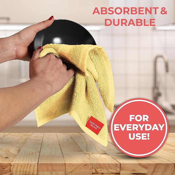 TEXTILOM 100% Turkish Cotton 4 Piece Luxury Washcloth Towel Set for Bathroom, Super Soft & Highly Absorbent & Quick Dry for Face and Hand- Yellow