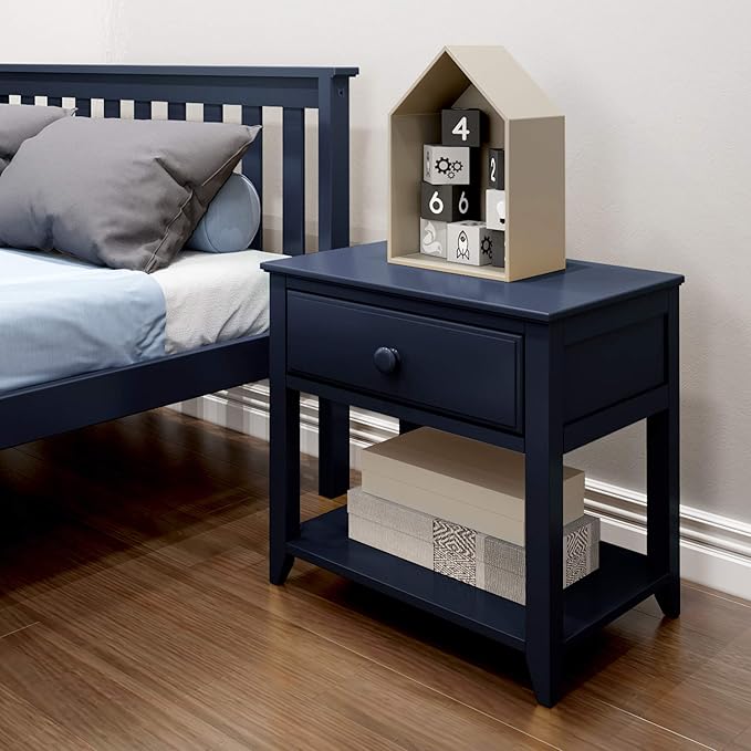 Max & Lily Twin Bed with Trundle and Nightstand, Wood Bed Frame with Headboard for Kids, Blue