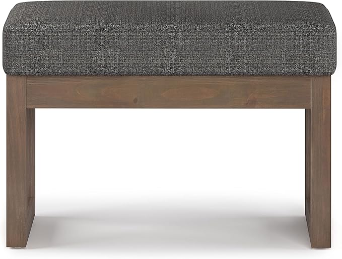 SIMPLIHOME Milltown 27 inch Wide Contemporary Rectangle Footstool Ottoman Bench in Ebony Tweed Look Fabric, Assembled, for the Living Room and Bedroom