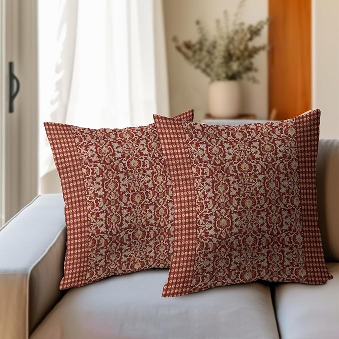 Kawani Red Antique Pillow Covers 20x20 Inch Vintage Floral Block Print Decorative Throw Pillows Set of 2 Retro Turkish Pillowcases for Couch Indoor Outdoor Home Decor