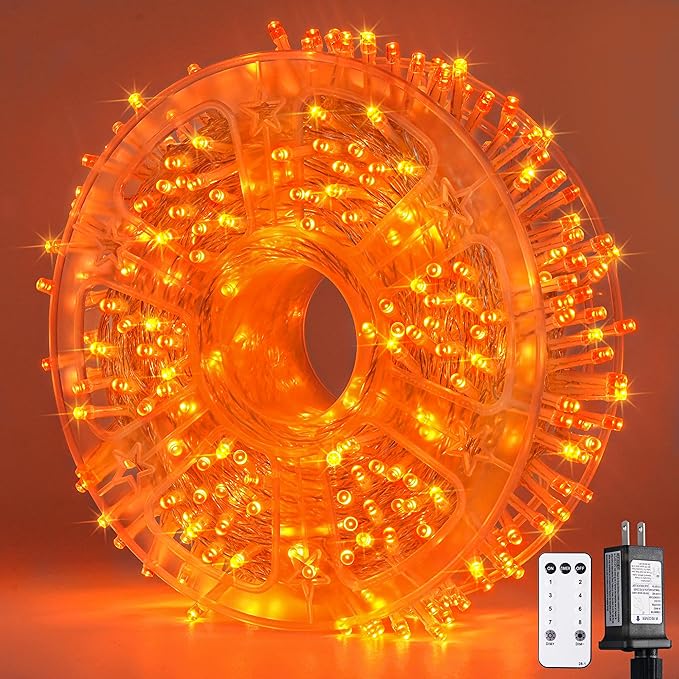 JMEXSUSS 400 LED Orange String Lights Indoor Outdoor Waterproof, 132 ft 8 Modes Halloween Lights Plug in with Remote, Orange Light for Halloween Party Tree Yard Patio Deck Room Home Decor