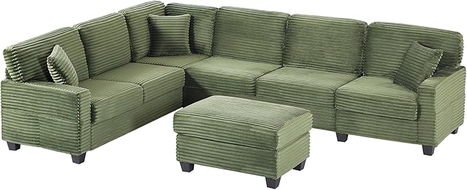125.2" Sectional Sofa U-Shaped Upholstered Sofa L-Shaped Couch with a Movable Ottoman and Side Storage Pockets for Living Room, Green