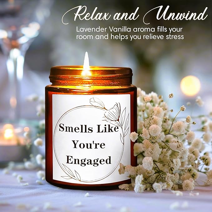 You're Engaged Candle - Engagement Gifts for Couples - Just Engaged Gifts for Her, Bride to Be - Engagement Party Decorations - Lavender Vanilla Soy Candle for Relaxation & Stress Relief