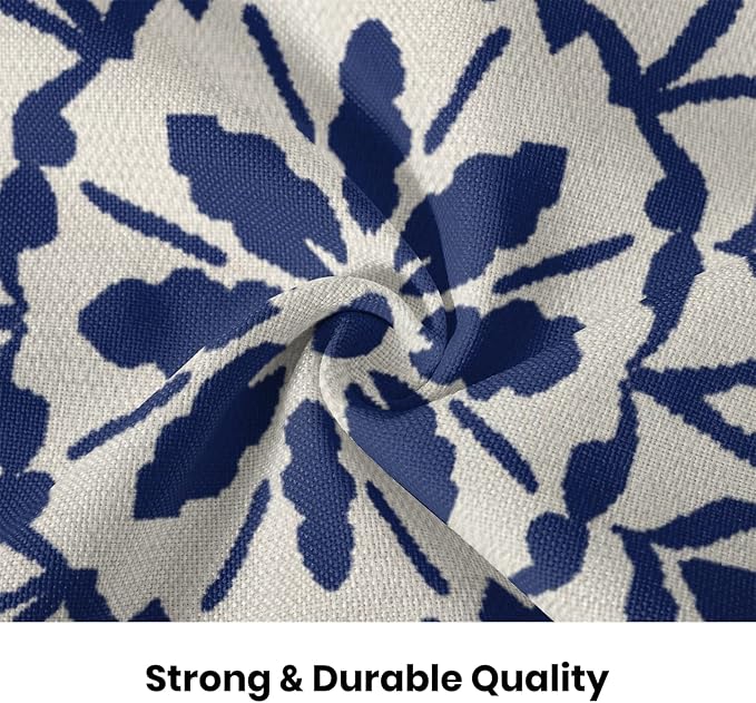 Navy Blue Boho Pillow Covers 16x16 Set of 2, Bohemian Ethnic Carpet Pattern Design Decorative Outdoor Throw Pillows Linen Blue Print Farmhouse Cushion Pillow Covers for Sofa Couch Outdoor Decor