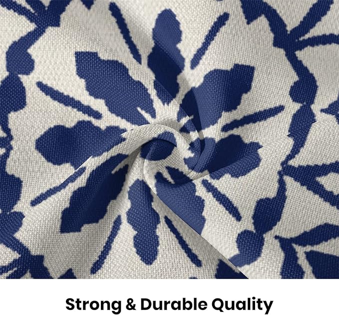 Navy Blue Boho Pillow Covers 24x24 Set of 2, Bohemian Ethnic Carpet Pattern Design Decorative Throw Pillows Linen Blue Print Farmhouse Cushion Pillow Covers for Sofa Couch Outdoor Decor
