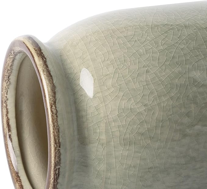 VICTOR & TERESA Rustic Large Green Vase for Home Decor, 10'' Tall Ceramic Vases for Flowers, Farmhouse Decorative Vases for Pampas Grass, Table, Mantel, Living Room, Centerpieces