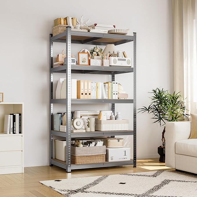 Yaheetech Standing Shelf Units, 5 Tier Storage Shelf, Heavy Duty Shelving, Adjustable Garage Shelves, Utility Rack Shelf Unit, Basement Warehouse Shed, 35.5" Wx 16" D x 71" H - Light Gray