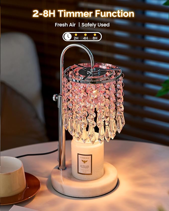 Candle Lamp Warmer with RGB Mode for Adjustable Height, Candle Warmer Lamp with Marble Base for Adjustable Height, Crystal Candle Warmer Lamp for Jar Candles, House Warming Decor Gifts, Silver
