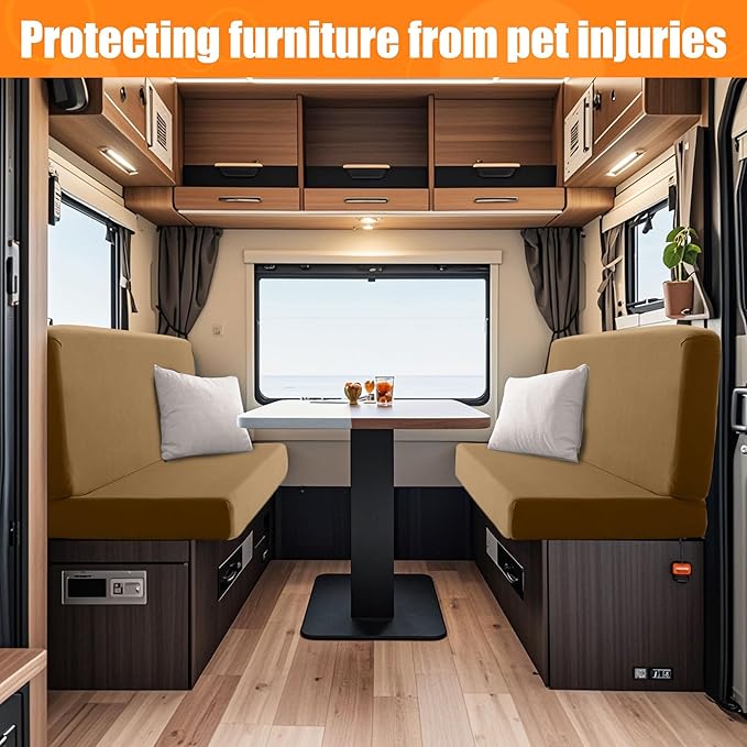 Rv Dinette Cushion Covers, Stretchable Camper Cushion Slipcover, Replacement for RV Couch, 2 Backrest & 2 Bench Covers (Camel)
