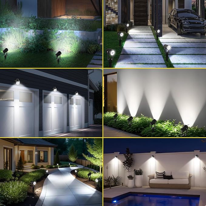 T-SUN 2W Solar Spotlights, LED Solar Powered Landscape Lights Outdoor Waterproof Solar Security Wall Lights Auto ON/Off Dual Head Light for Garden Yard Patio(Cold White)