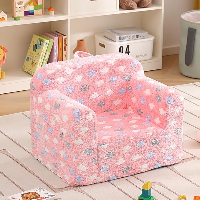 Toddler Chair – Plush Kids Sofa with Carry Handle, Comfy Convertible Lounger for Boys & Girls, Bedroom & Reading Chair