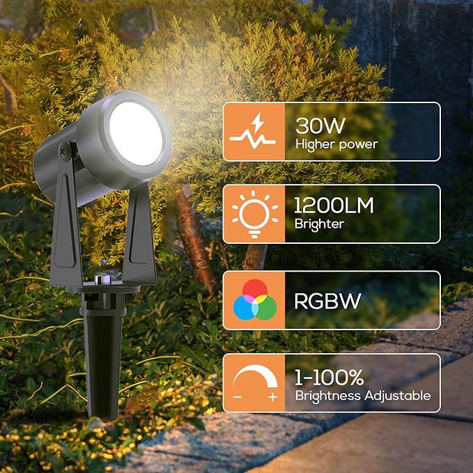 SUNTHIN Outdoor Landscape Lighting with Remote, RGBW Color Changing Spot Uplights,10 Pack