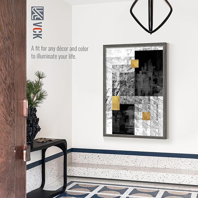 VCK 27x40 Picture Frame Set of 4 - Grey, Gallery-Quality Wood Poster Frames, 1.1-Inch Wide Border, Polished Plexiglass, Vertical or Horizontal Wall Display for Photo/Art/Prints, Grey