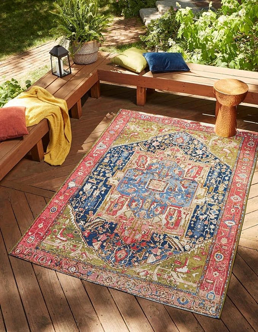 Unique Loom Outdoor Traditional Collection Area Rug - Limon (10' x 12' Rectangle, Multi/ Red)
