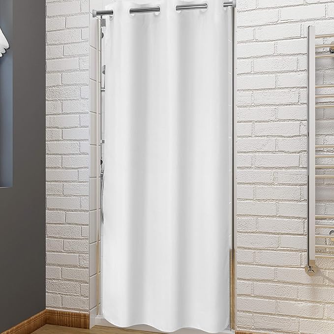 River Dream No Hook Stall Shower Curtain Microfiber Fabric - Soft 42" Width Shower Stall Curtain Hotel Grade, Waterproof & Machine Washable, White, 42x74