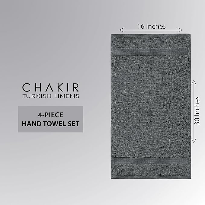 Chakir Turkish Linens Premium Cotton Absorbent Turkish Towels (Hand Towel - 4 Piece Dark Gray)