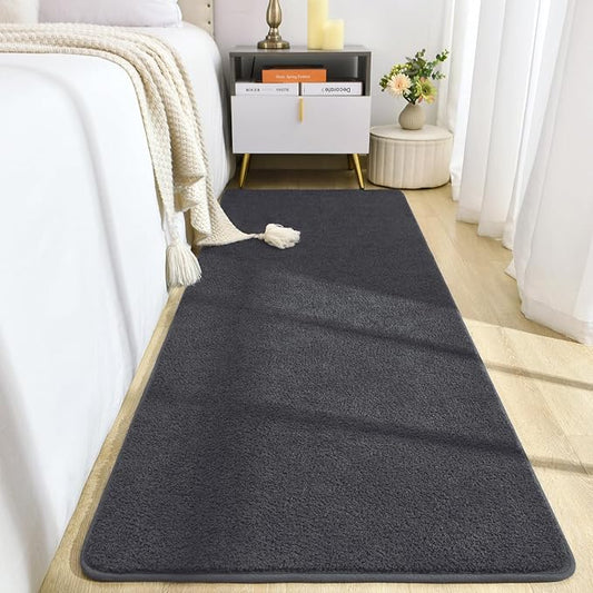 Soft Runner Rugs for Bedroom 2x6, Non Slip Runners for Hallway Kitchen Laundry Dorm Washable, Minimalist Low Pile Long Rugs for Boys Men Girls Kids, Dark Grey