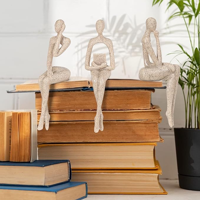 Thinker Statue Gold Decor Abstract Art Sculpture, Golden Resin Collectible Figurines for Home Living Room Office Shelf Decoration,Great Gifts Ideas (Sitting Posture-Sandstone)