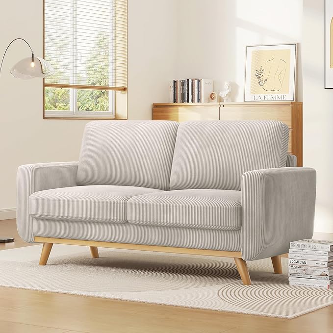 Vesgantti 68" Loveseat Sofa Light Grey, Comfy Corduroy Couch with Spring Cushion and Solid Wood, Modern Deep Seat for Bedroom, Living Room, Office