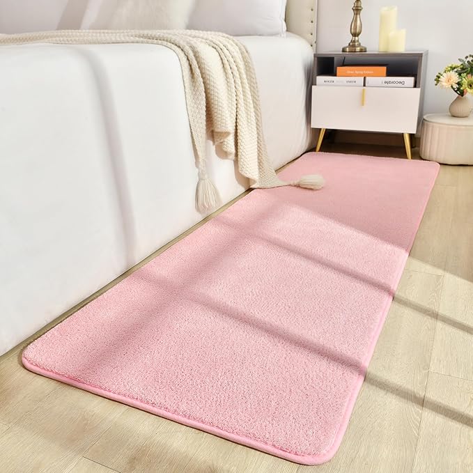 Soft Runner Rugs for Bedroom 2x6, Non Slip Runners for Hallway Kitchen Laundry Dorm Washable, Minimalist Low Pile Long Rugs for Boys Men Girls Kids, Pink