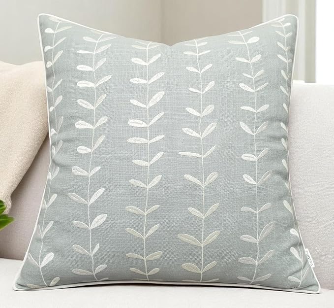 VAGMINE Embroidered Lollipop Pillow Cover - 18x18 Inches Square - 100% Cotton Robins Egg Decorative Cushion Cover - Elegant Stitch Detailing - Cozy Contemporary Accent for Couch, Chair, Bedroom