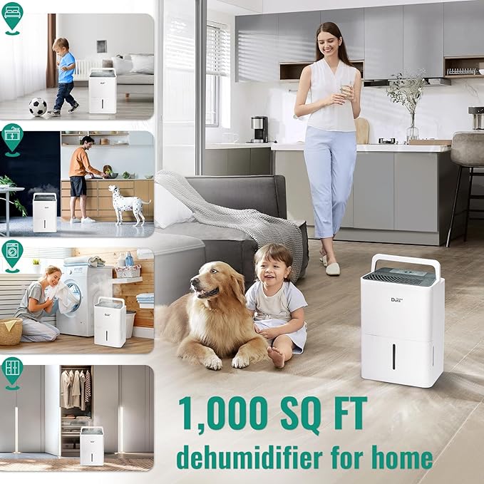 DuraComfort Dehumidifier For Bathroom with Hose,Up to 1500 Sq.Ft 25 Pints Compact Dehumidifier for Room,Specifically designed for Bedroom,Bathroom,Closet,Kitchen,RV,Basement,White