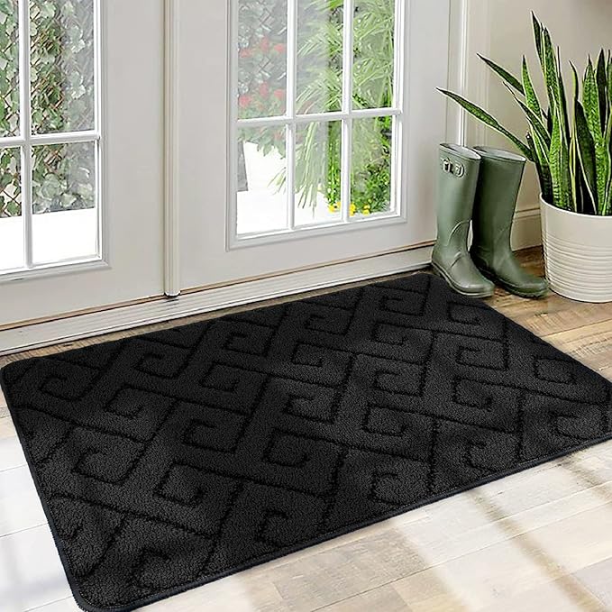 Walensee Indoor Doormat, Front Door Mat for Entrance (36"x59" Black) Machine Washable Entryway Rug, Non Slip Trapper Door Rugs Absorbent Dirt Low Profile Shoes Scraper Inside Floor Mats