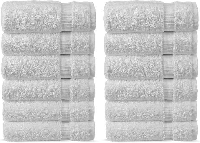 Chakir Turkish Linens Premium Cotton Absorbent Turkish Towels (Washcloths - 12 Piece, White)