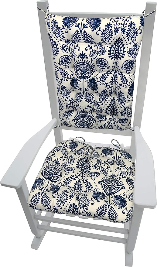 Sylvan Navy Porch Rocker Cushion Set- Extra-Large - Indoor/Outdoor: Fade Resistant, Weatherproof - Latex Foam Filled Rocking Chair Seat Cushion & Backrest Pad Set - Made in USA (Blue/XL)