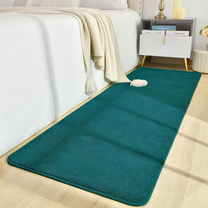 Soft Runner Rugs for Bedroom 2x6, Non Slip Runners for Hallway Kitchen Laundry Dorm Washable, Minimalist Low Pile Long Rugs for Boys Men Girls Kids, Teal Green
